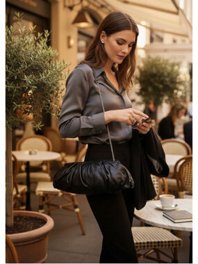 Chi by Carlos Falchi Vintage Black Leather Clutch Crossbody Bag NWT